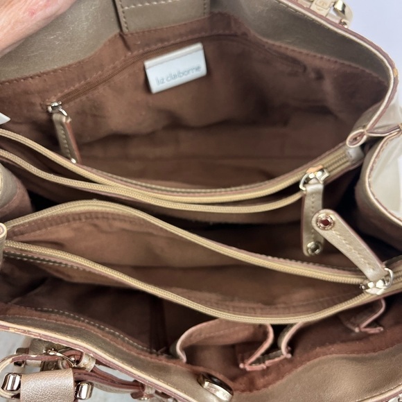 LIZ CLAIBORNE Large Bronz Hobo Bag Gorgeous Patina Multipockets Zippered - Picture 13 of 16